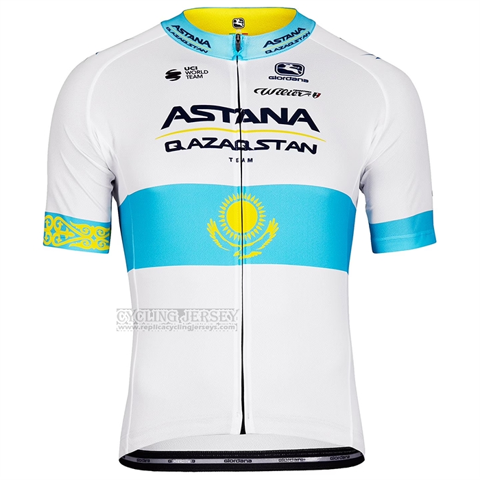 2022 Cycling Jersey Astana Bluee White Short Sleeve and Bib Short